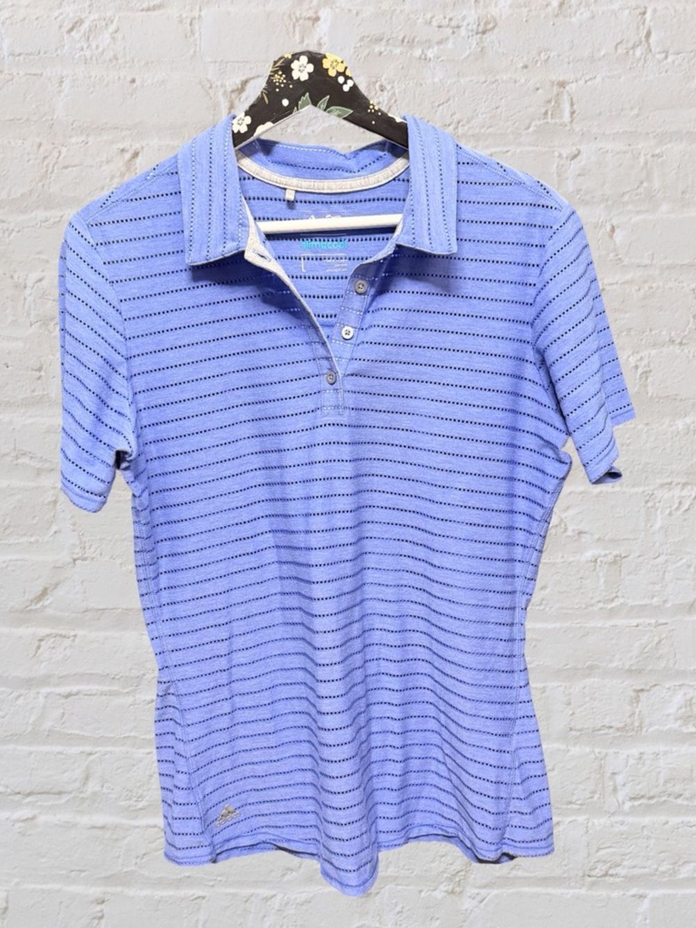 Adidas Golf Climacool Polo Periwinkle Blue Eyelet Stripe Perforated Size L